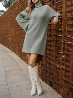 Turtleneck Dropped Shoulder Sweater Dress - Ladyez