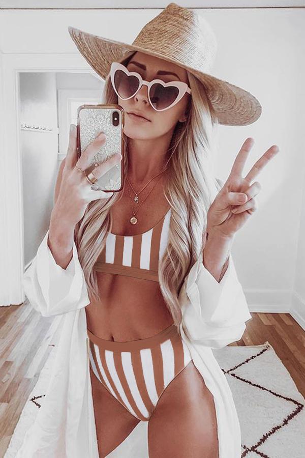 Striped Tank High Waist Bikini - Ladyez