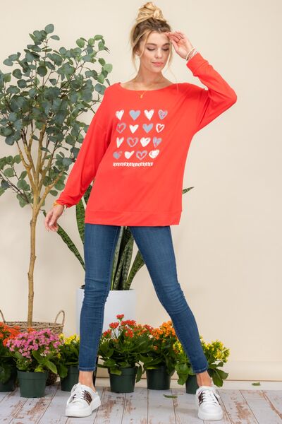 Celeste Full Size Heart Graphic Long Sleeve T-Shirt - Ladyez