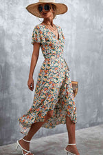 Floral Surplice Neck Tied Midi Dress - Ladyez