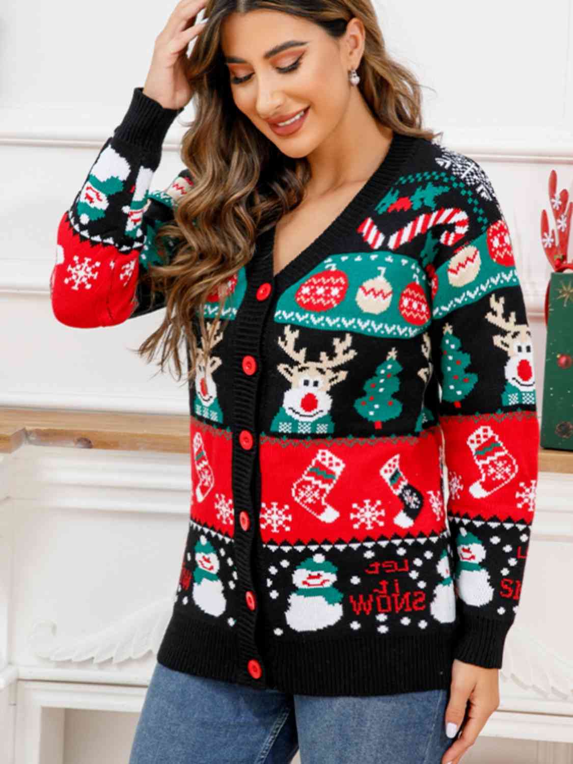 Christmas Button Down Cardigan - Ladyez