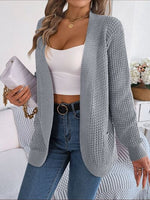 Open Front Long Sleeve Cardigan with Pockets - Ladyez