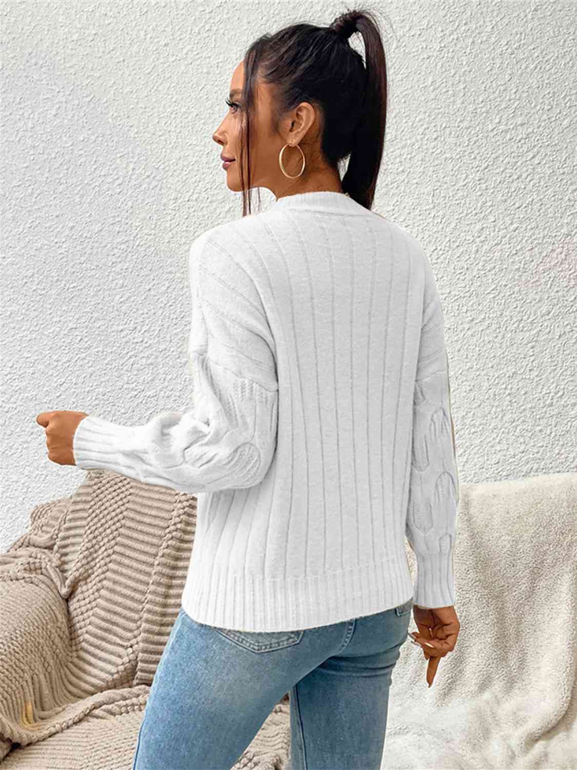 Round Neck Long Sleeve Sweater - Ladyez