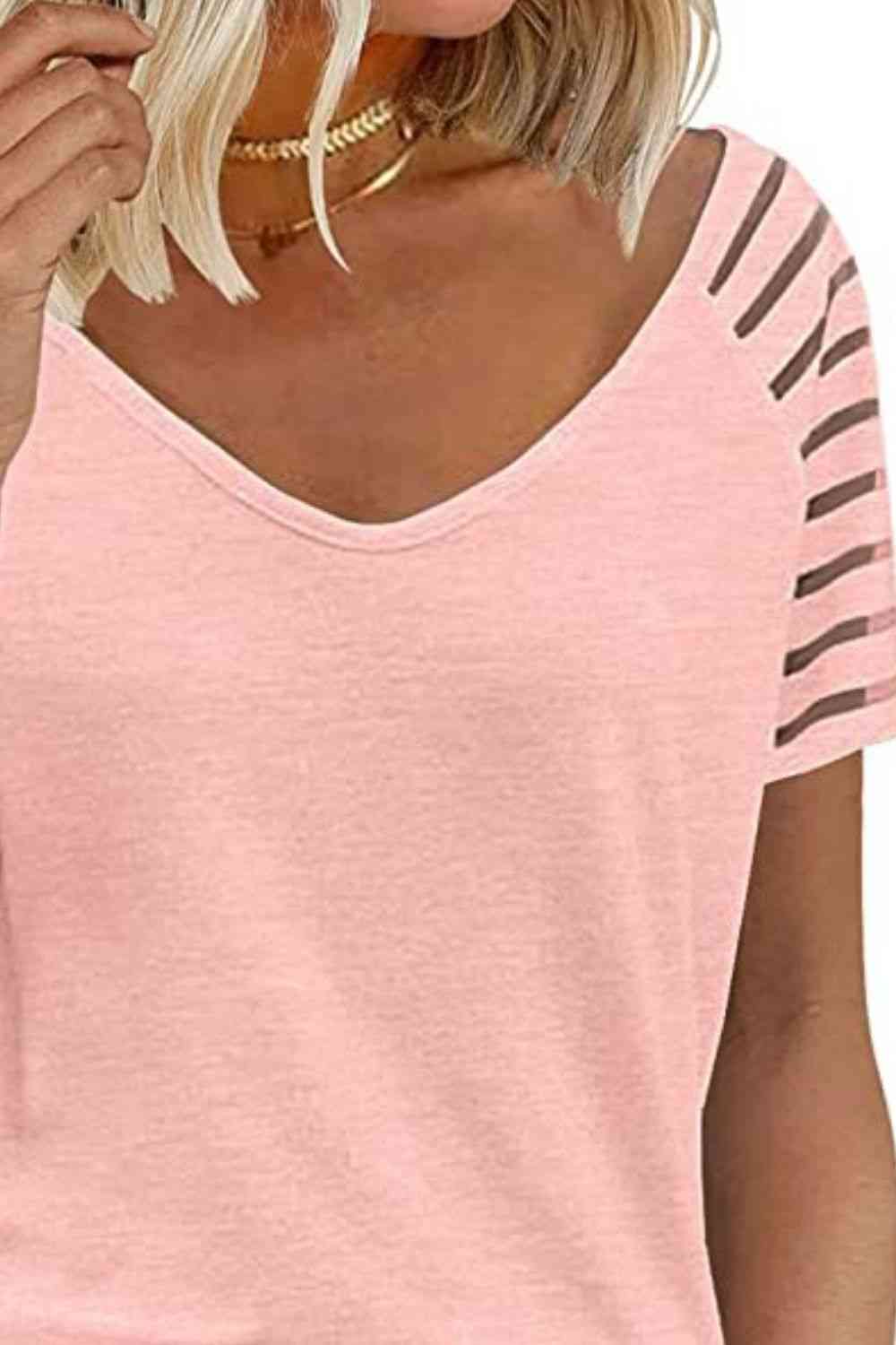 V-Neck Raglan Sleeve Tee - Ladyez