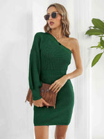 One-Shoulder Mini Sweater Dress - Ladyez