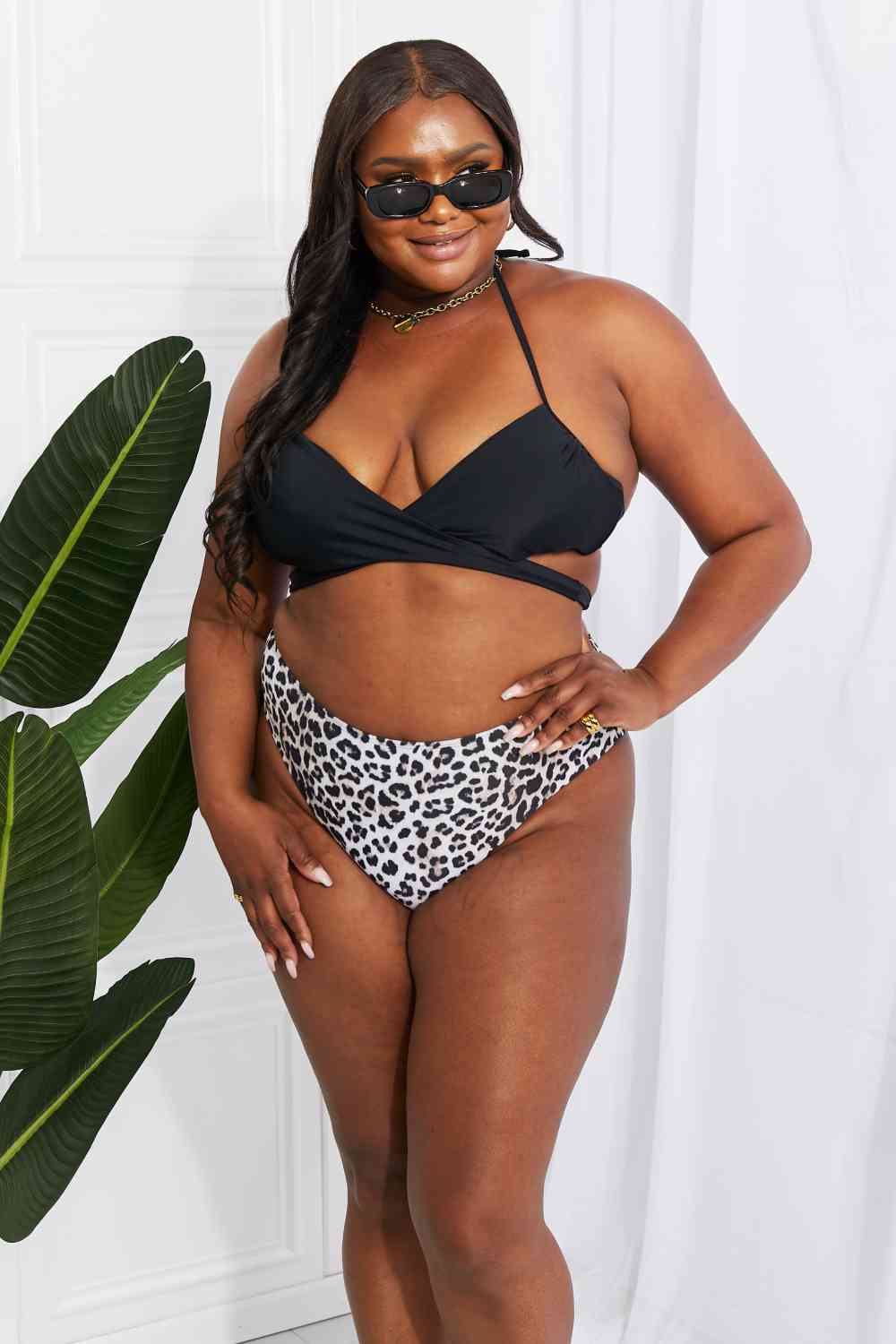 Marina West Swim Summer Splash Halter Bikini Set in Black - Ladyez