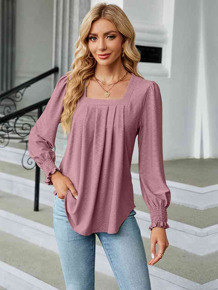 Square Neck Puff Sleeve Blouse - Ladyez