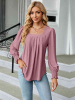 Square Neck Puff Sleeve Blouse - Ladyez