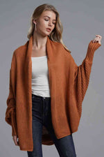 Double Take Dolman Sleeve Open Front Ribbed Trim Longline Cardigan - Ladyez
