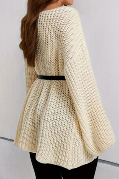 Boat Neck Dropped Shoulder Mini Sweater Dress - Ladyez