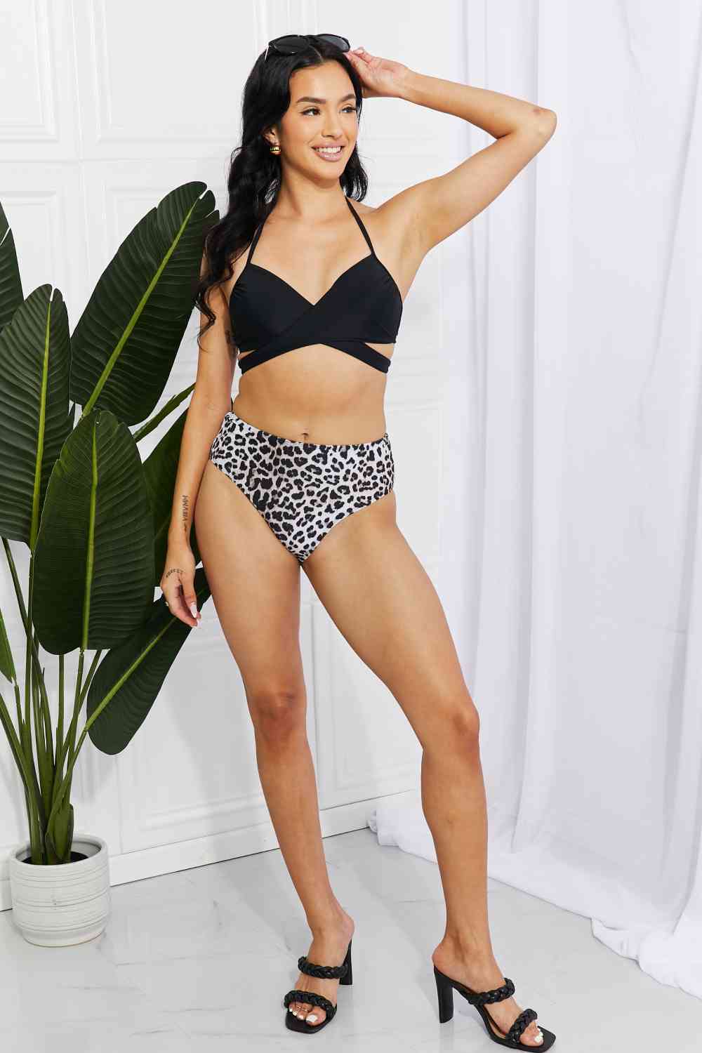 Marina West Swim Summer Splash Halter Bikini Set in Black - Ladyez
