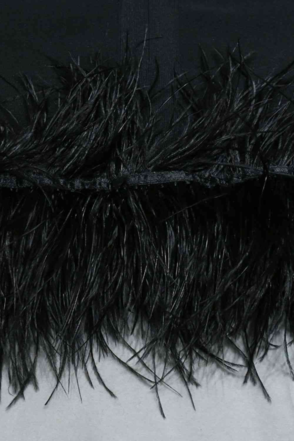 Spaghetti Strap Feather Trim Bodycon Dress - Ladyez