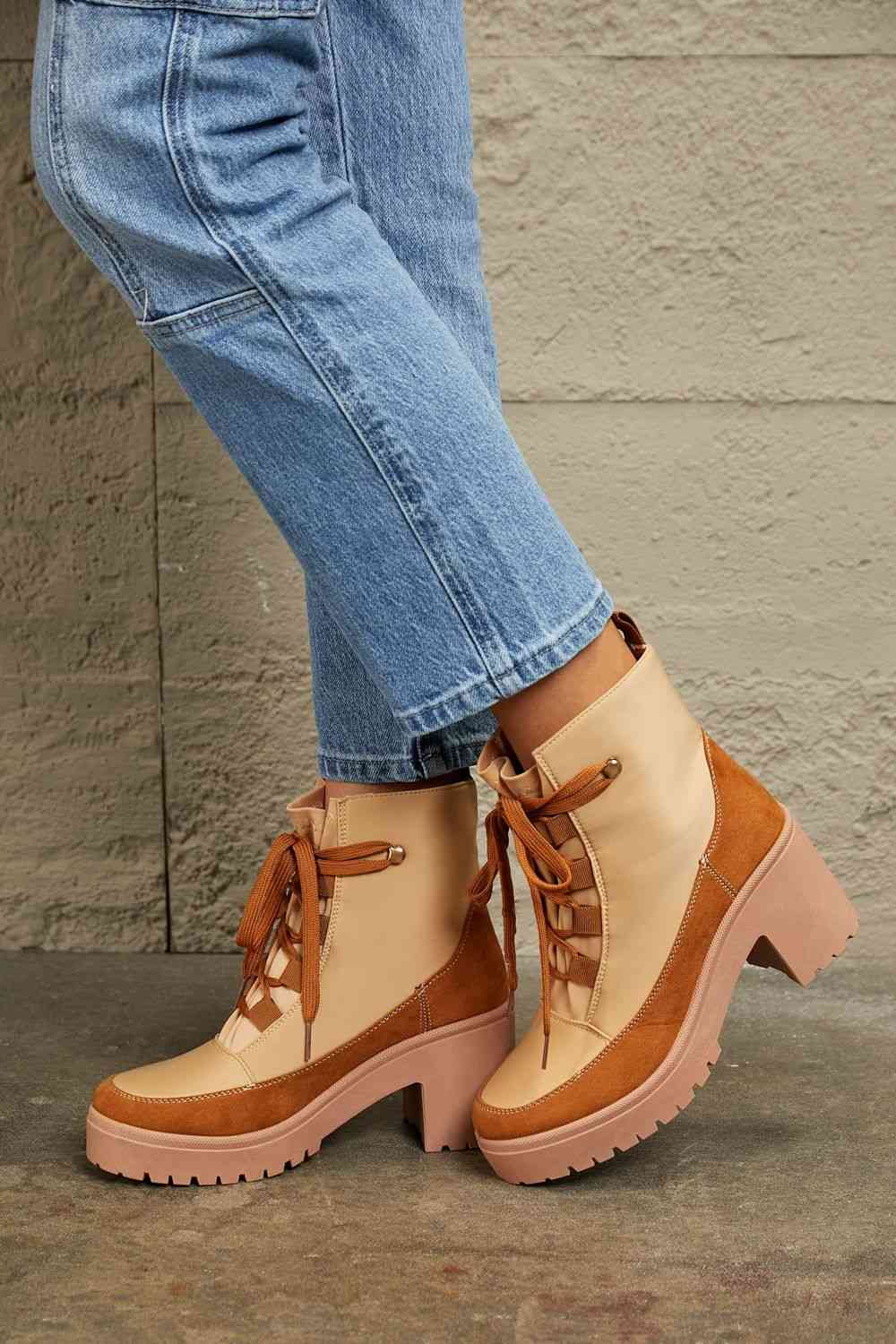 East Lion Corp Lace Up Lug Booties - Ladyez