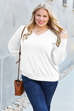 Basic Bae Full Size V-Neck Lantern Sleeve Blouse - Ladyez