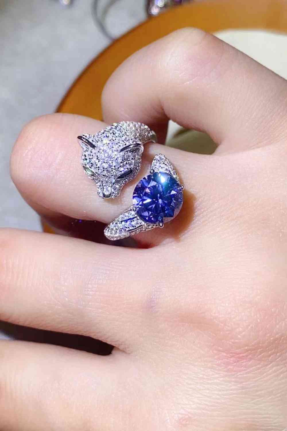2 Carat Moissanite Adjustable Animal Bypass Ring - Ladyez