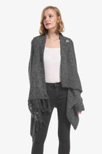 One-Button Tassel Tie Asymmetrical Hem Cardigan - Ladyez