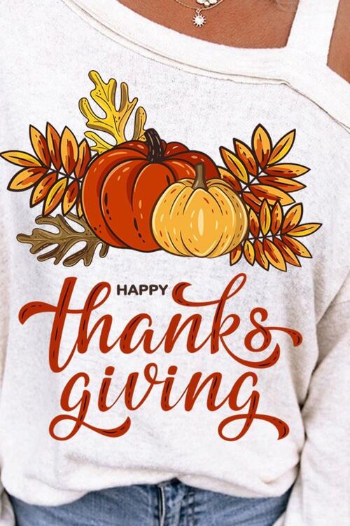 THANKSGIVING Asymmetrical Neck Long Sleeve Top - Ladyez