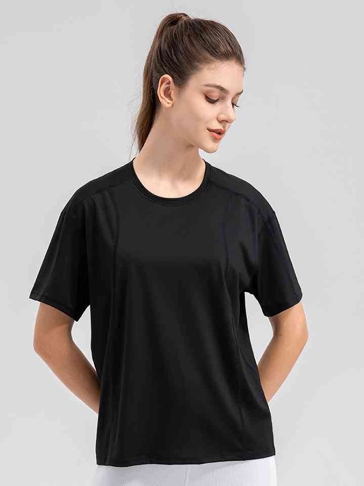 Round Neck Short Sleeve Active Top - Ladyez