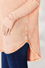 Zenana Oversized Washed Waffle Long Sleeve Top - Ladyez