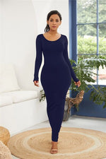 Round Neck Long Sleeve Maxi Wrap Dress - Ladyez