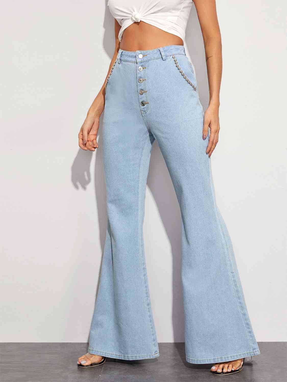 Button Fly Wide Leg Jeans - Ladyez