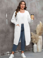Plus Size Long Sleeve Pocketed Cardigan - Ladyez
