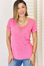 Zenana V-Neck Short Sleeve Slit T-Shirt - Ladyez