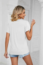 Contrast Trim Petal Sleeve V-Neck Top - Ladyez