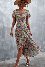 Floral Surplice Neck Tied Midi Dress - Ladyez