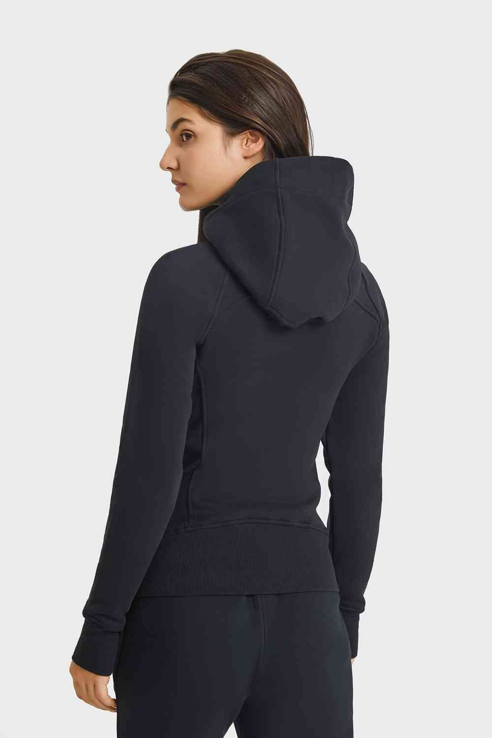 Zip Up Seam Detail Hooded Sports Jacket - Ladyez