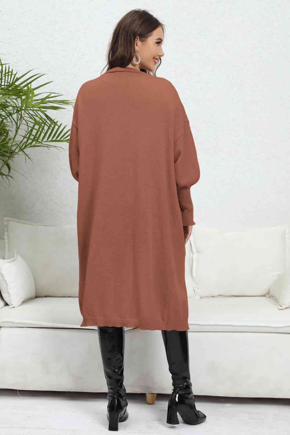 Open Front Dropped Shoulder Cardigan - Ladyez