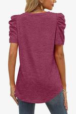 V-Neck Puff Sleeve Tee - Ladyez