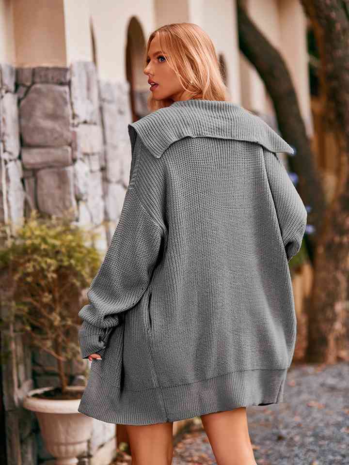 Dropped Shoulder Long Sleeve Cardigan - Ladyez
