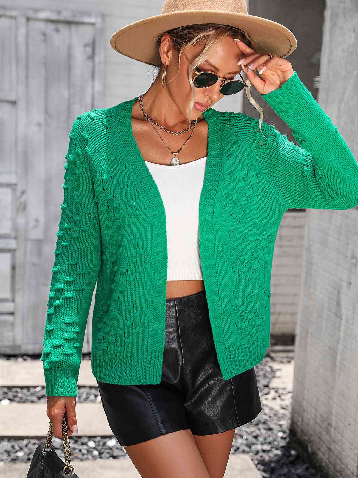 Open Front Long Sleeve Cardigan - Ladyez