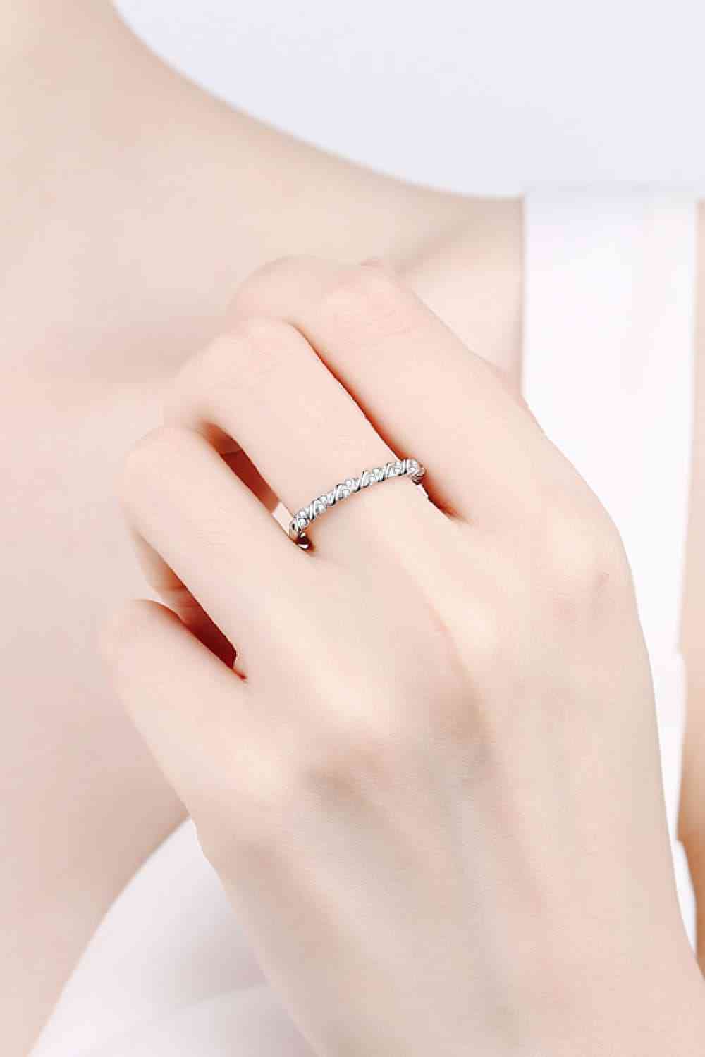 Moissanite Rhodium-Plated Half-Eternity Ring - Ladyez