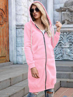 Zip-Up Longline Hoodie with Pockets - Ladyez