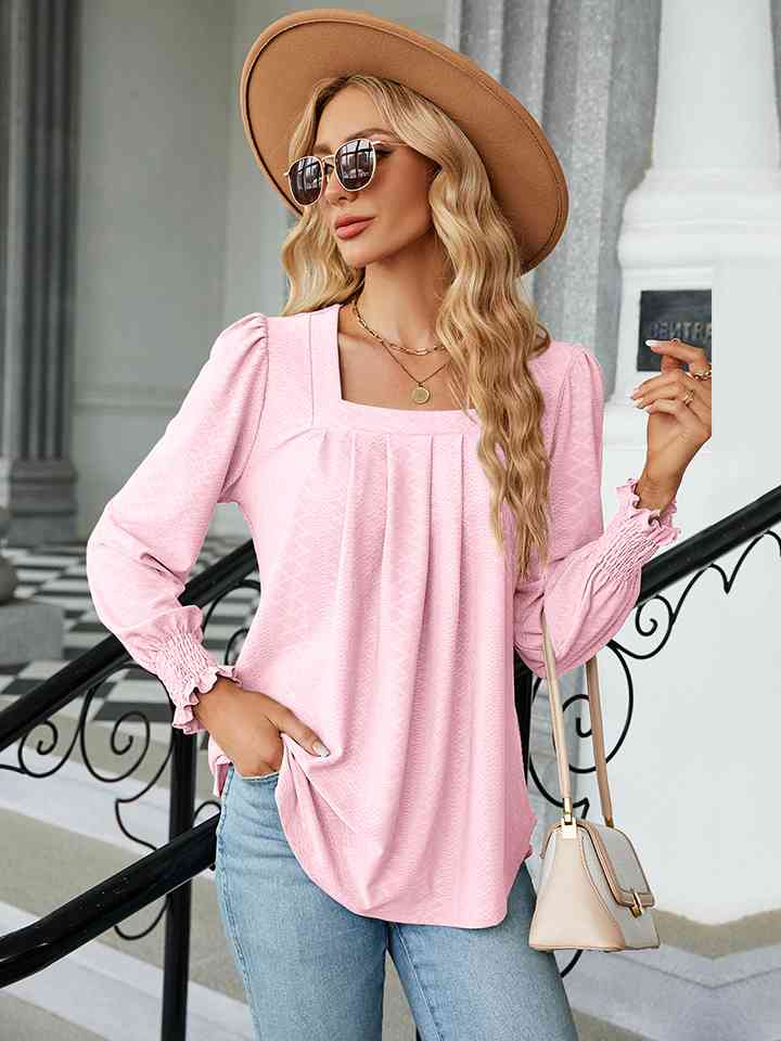 Square Neck Puff Sleeve Blouse - Ladyez