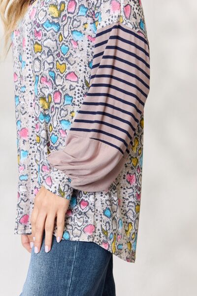 Celeste Full Size Animal Print Striped Long Sleeve Top - Ladyez
