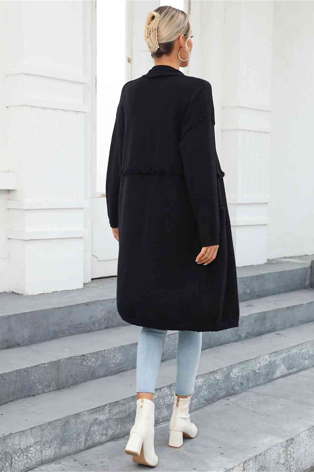 Open Front Pocketed Cardigan - Ladyez