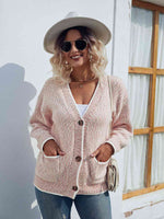 Button Down V-Neck Cardigan with Pockets - Ladyez