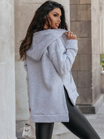 Zip-Up Slit Hoodie with Pockets - Ladyez