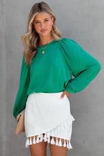 Round Neck Ruff Sleeve Blouse - Ladyez