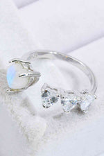 Natural Moonstone and Zircon Heart Open Ring - Ladyez