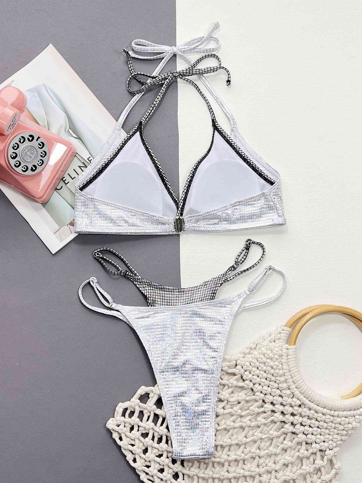 Faux Layered Halter Neck Two-Piece Bikini Set - Ladyez