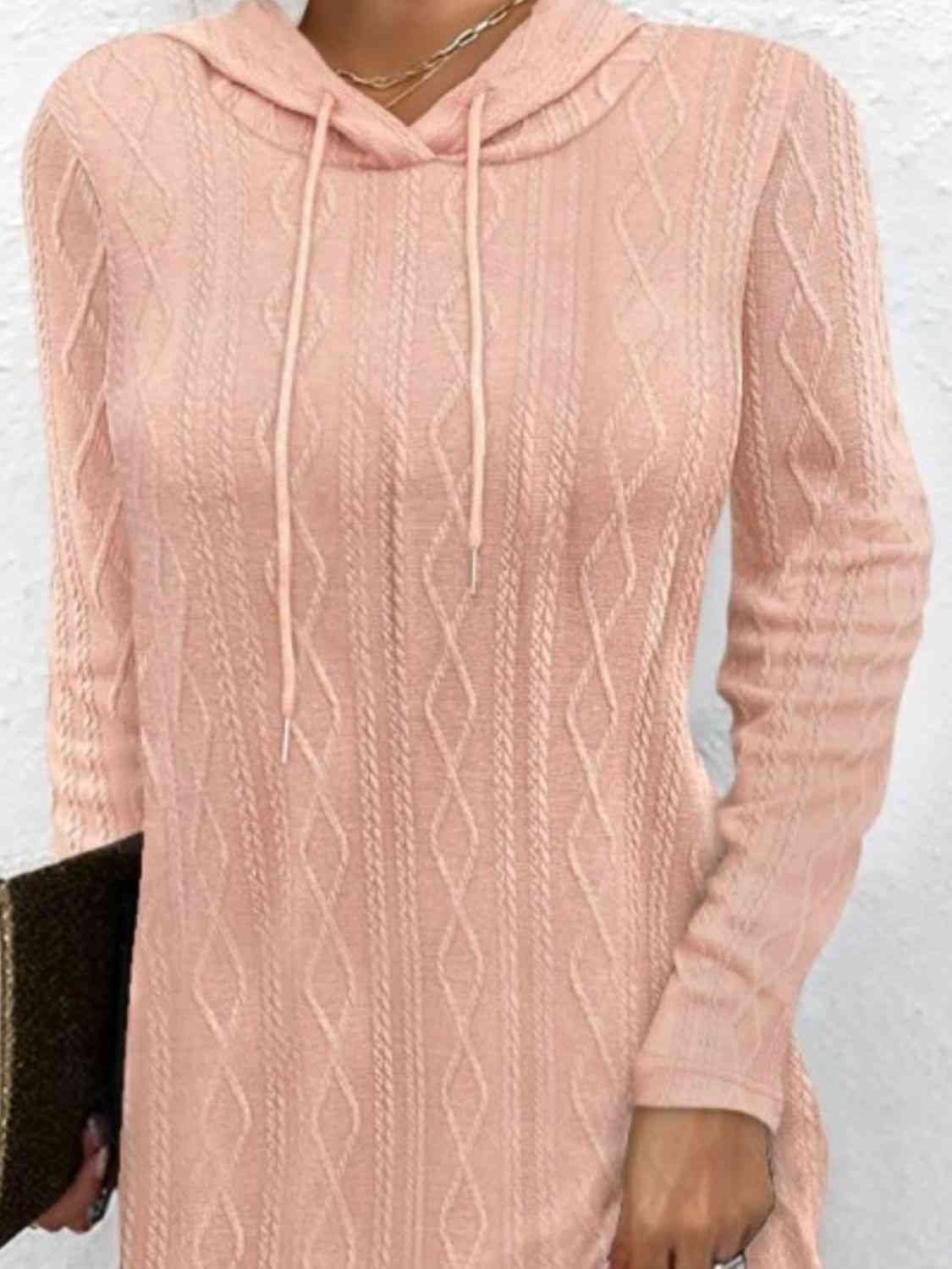 Drawstring Hooded Sweater Dress - Ladyez