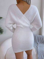 Rib-Knit Dolman Sleeve Sweater Dress - Ladyez