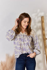 Hailey & Co Full Size Lace Detail Printed Blouse - Ladyez