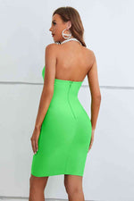Halter Neck Zip-Back Mini Bandage Dress - Ladyez