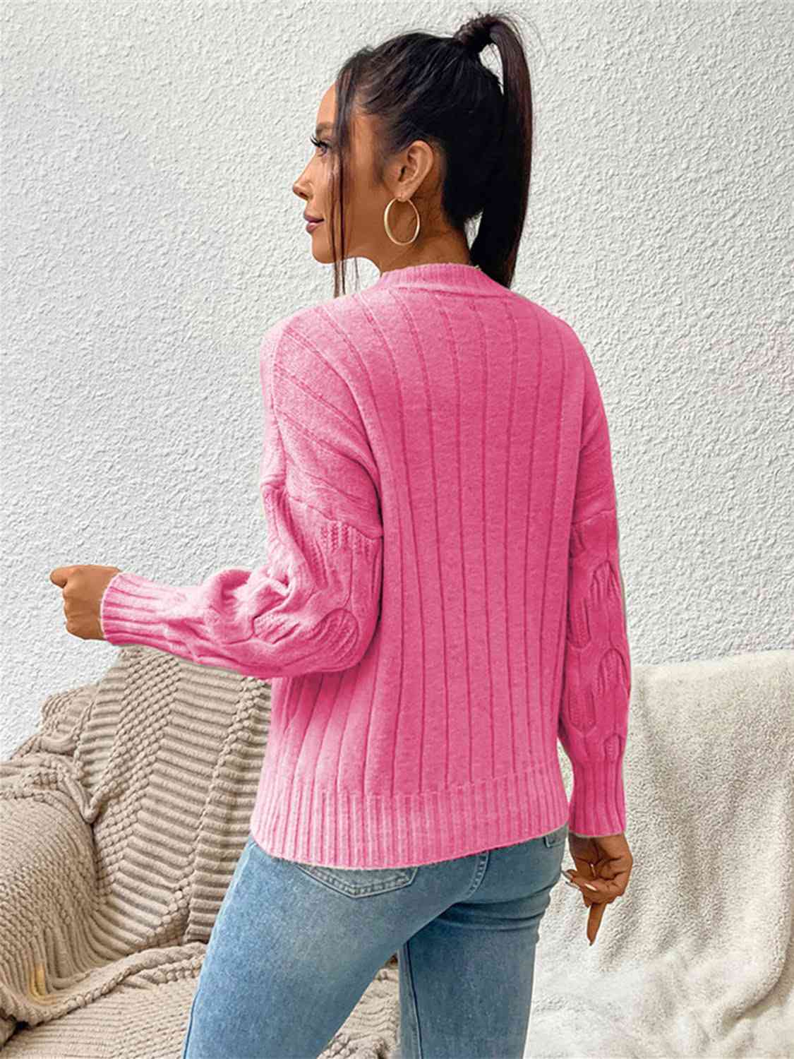 Round Neck Long Sleeve Sweater - Ladyez
