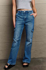 Kancan Holly High Waisted Cargo Flare Jeans - Ladyez